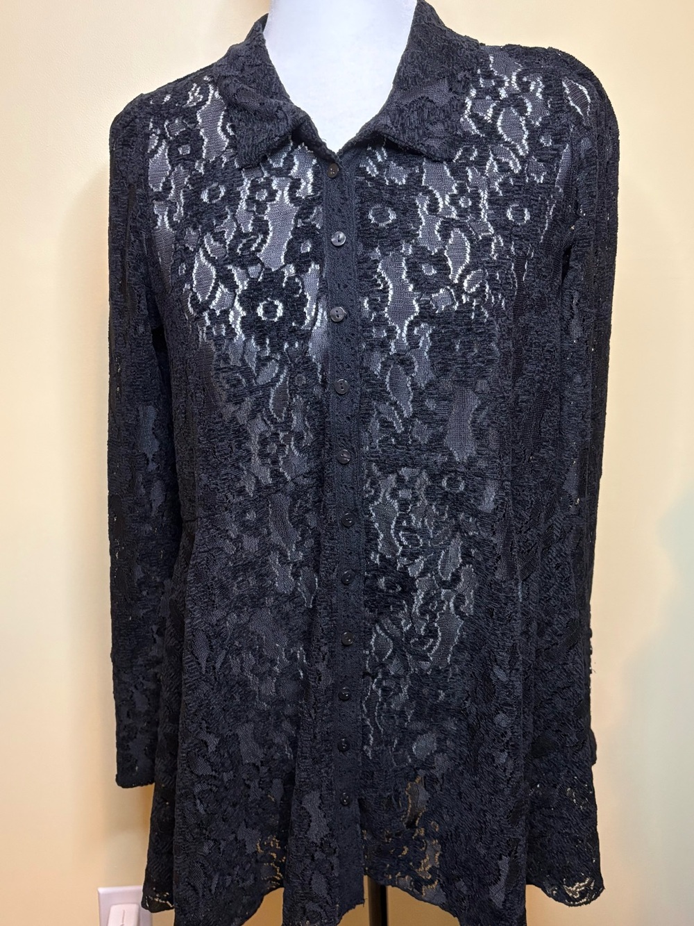 Free People Black Lace Button-Front Cardigan